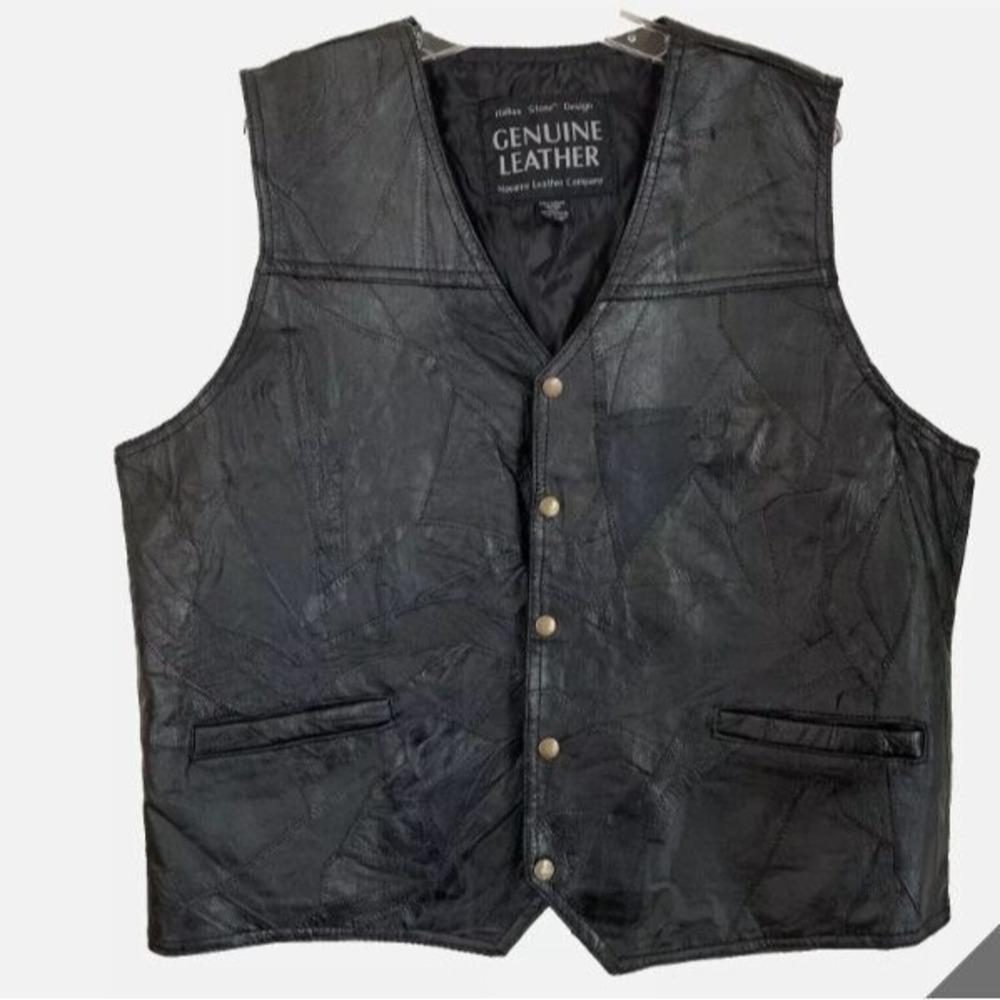 Navarre Leather Company Italian Stone Design Vest Men M Black Patchwork Biker